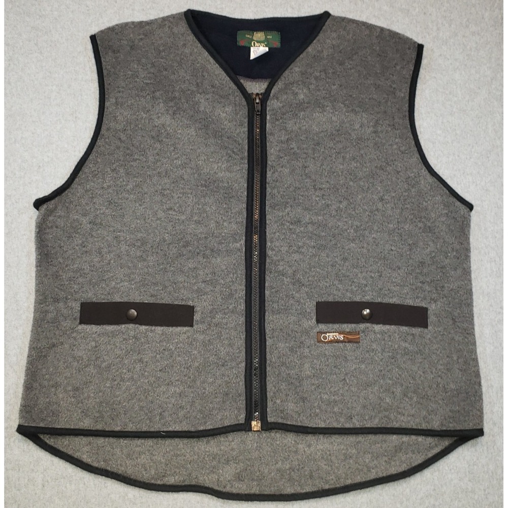 Vintage Orvis Sweater Vest Mens Gray Black Trim Size‎ L USA Made Fleece